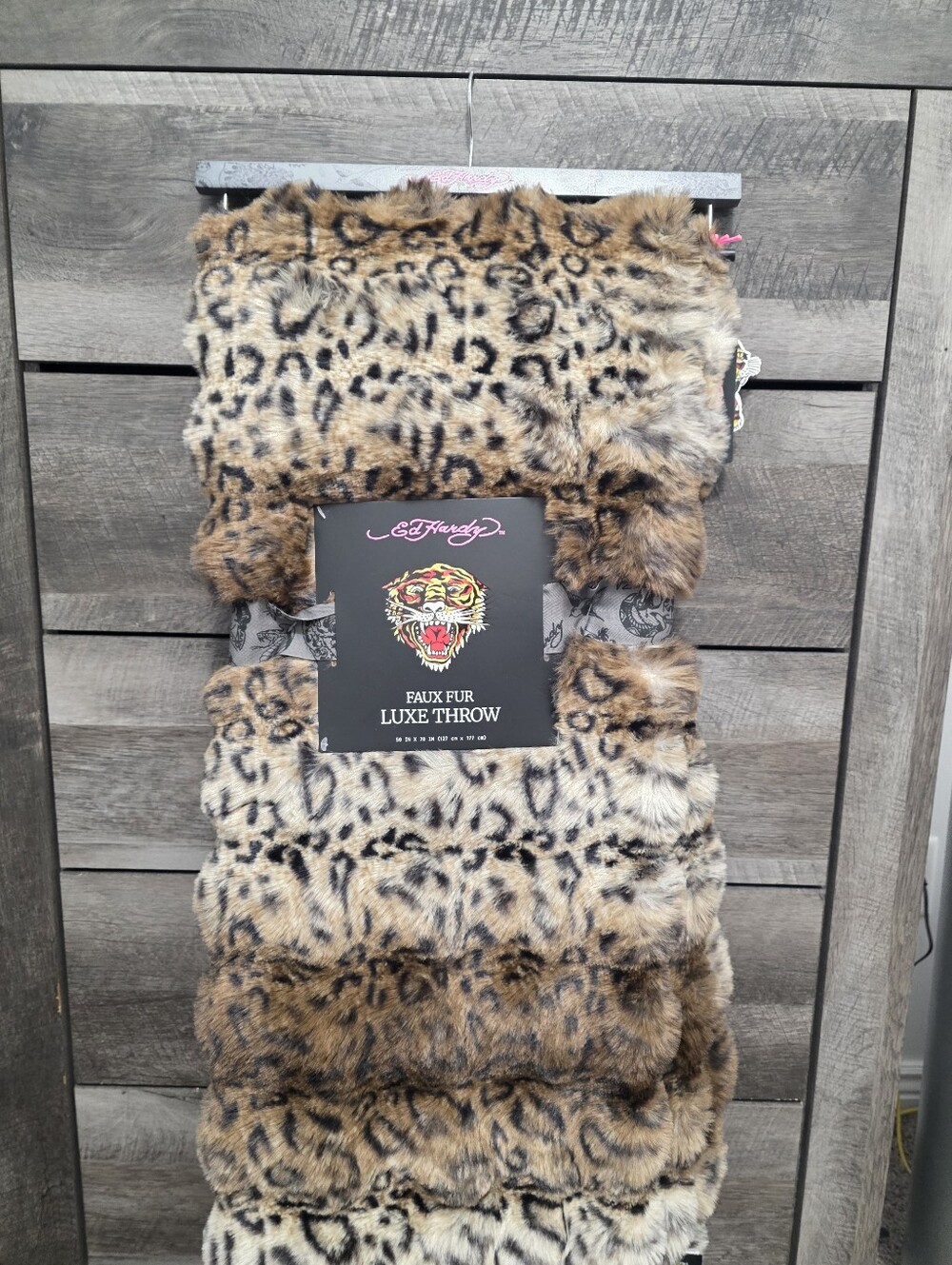 Ed Hardy Faux Fur Luxe Throw Blanket Leopard Print Viral New